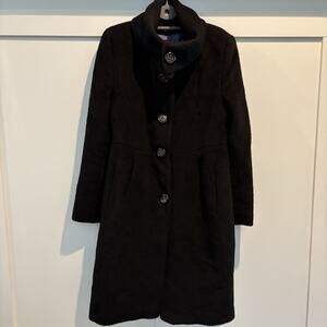 Steve by Searle Coat‎ 8 Black Wool Alpaca Mid-Length Stand Collar Overcoat